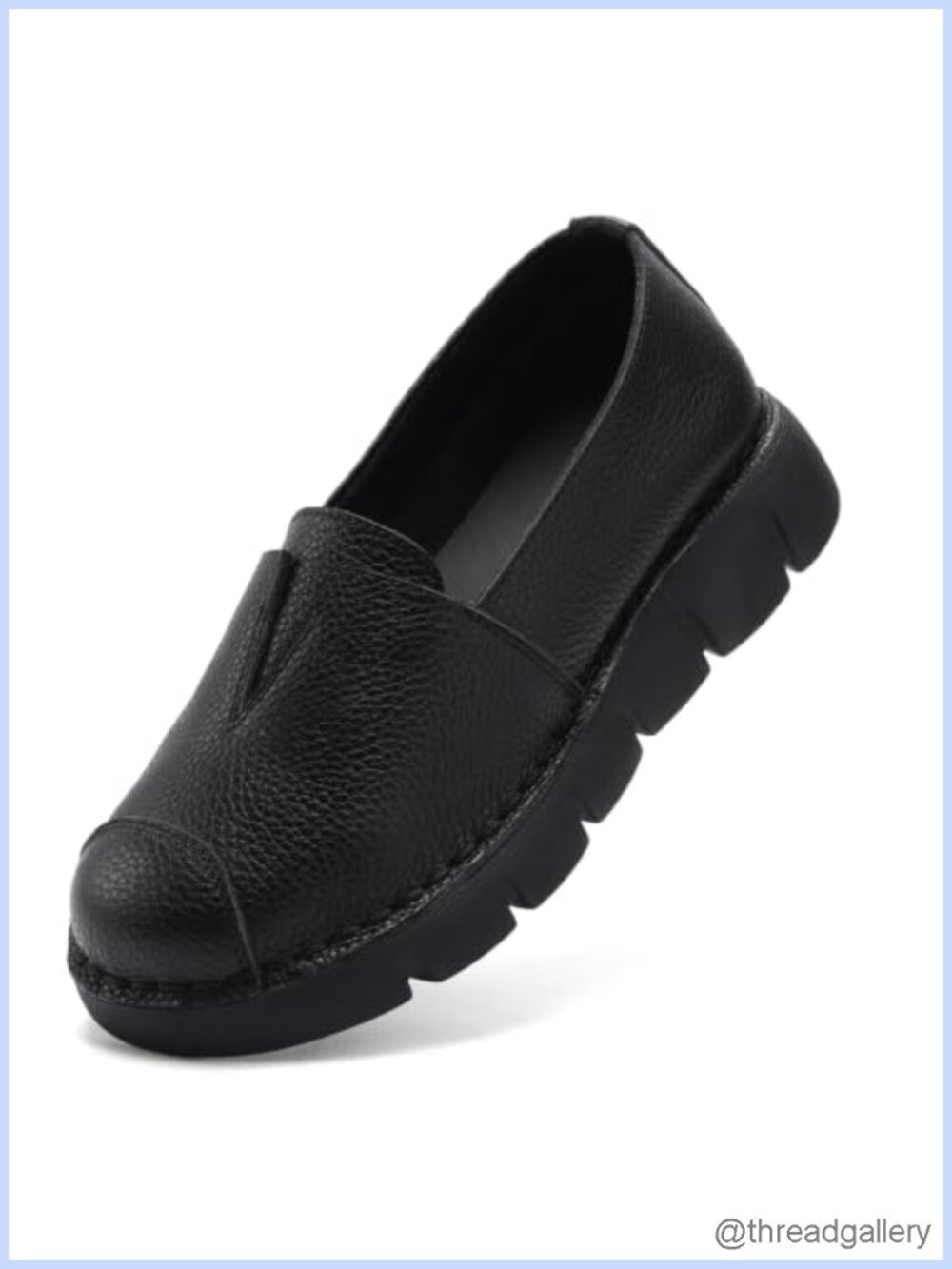 Genuine Leather Loafers Platform Chunky Sole Slip-On Walking Flats